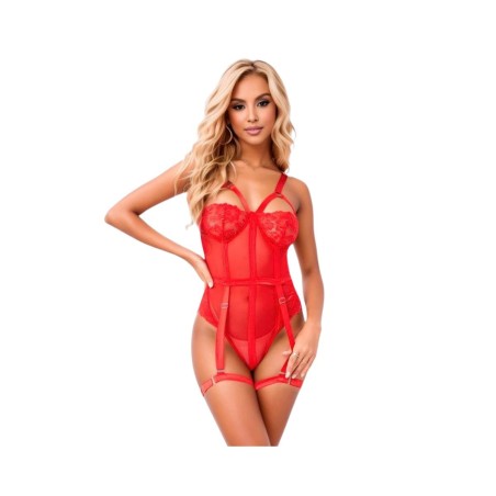 Vista delantera del body Ellie Teddy y ligas de Adalet Lingerie.