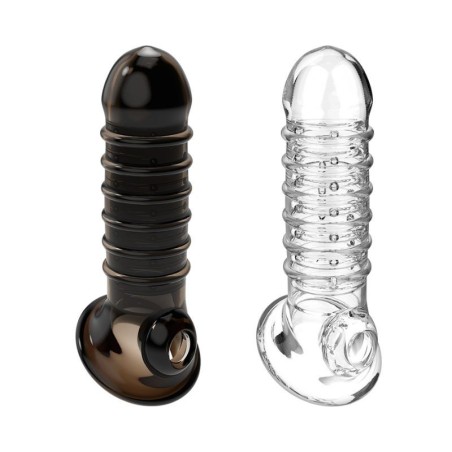 VIRILXL - EXTENSION Y FUNDA DE PENE V15 TRANSPARENTE - NEGRA